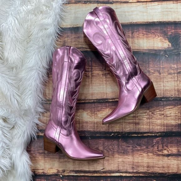 Metallic Pink Cowboy Boots - Picture 2 of 6